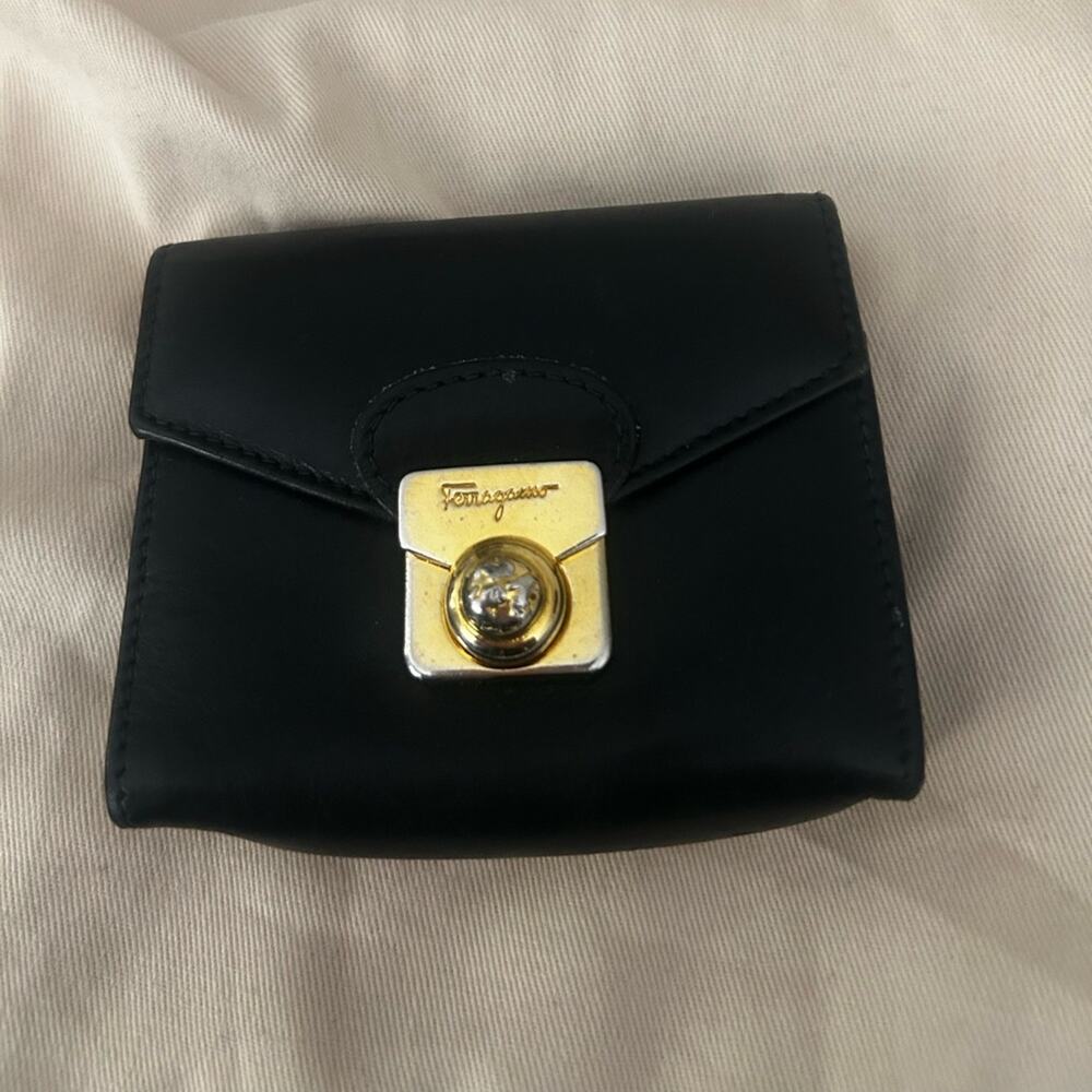 Salvatore Ferragamo Black Leather Mini Bag Card Holder